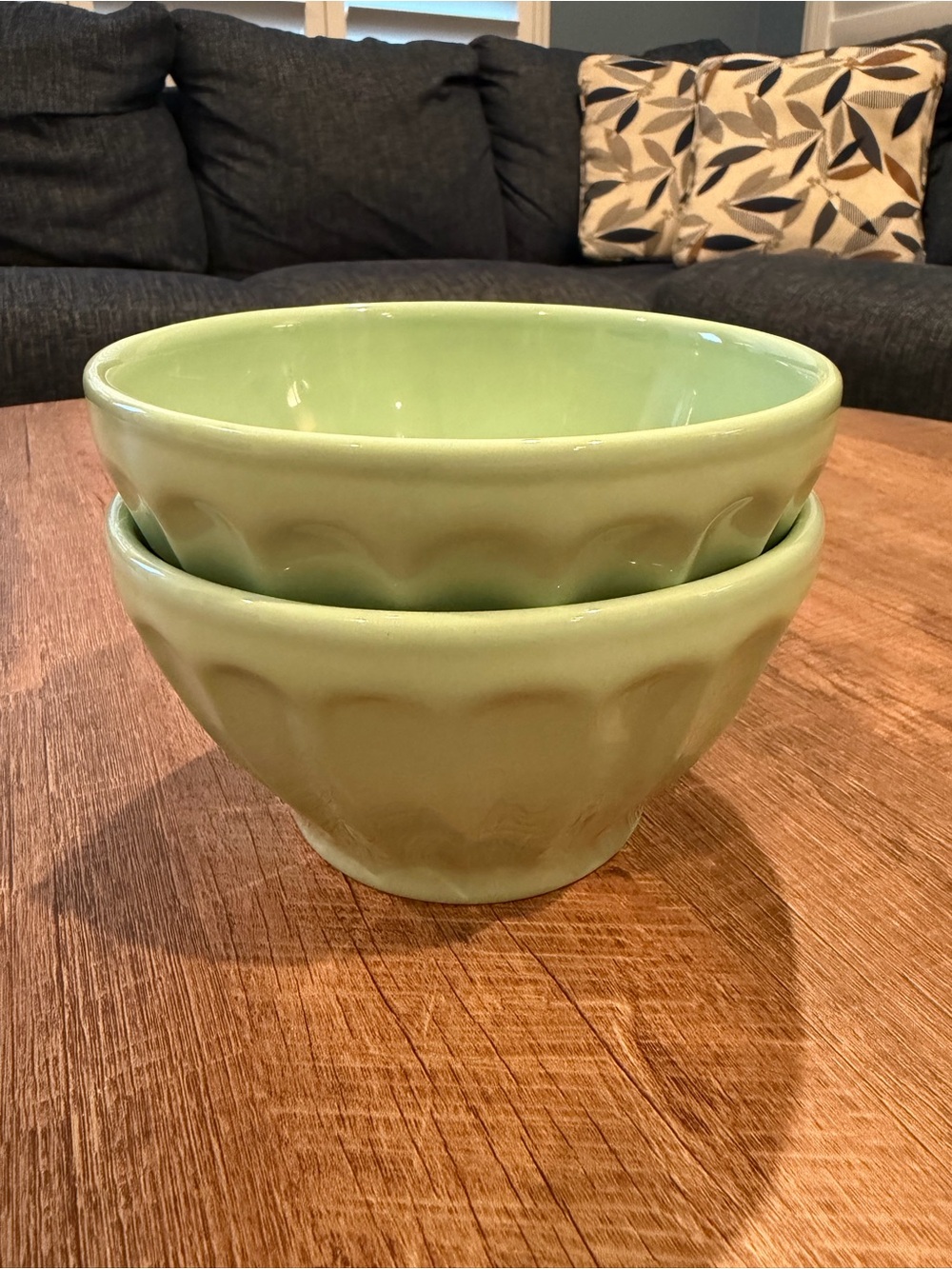 Anthropologie “Biscuit” Latte Bowls  - Light Green - Set of 2 - Made in Portugal